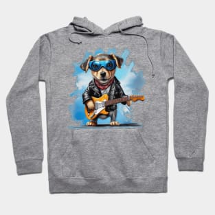 Cute Street Dog wearing a leather jacket playing guitars Hoodie